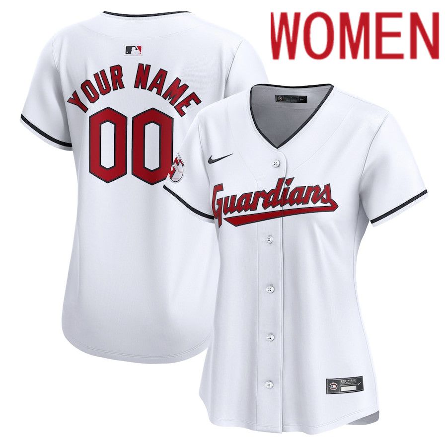 Women Cleveland Guardians Nike White Home Limited Custom MLB Jersey->->Custom Jersey